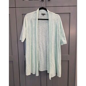 Eileen Fisher Cardigan Women M Mint Green Linen Cotton Slub Knit Open Front